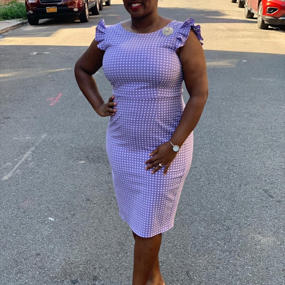 New York  and company lavender and white dress.